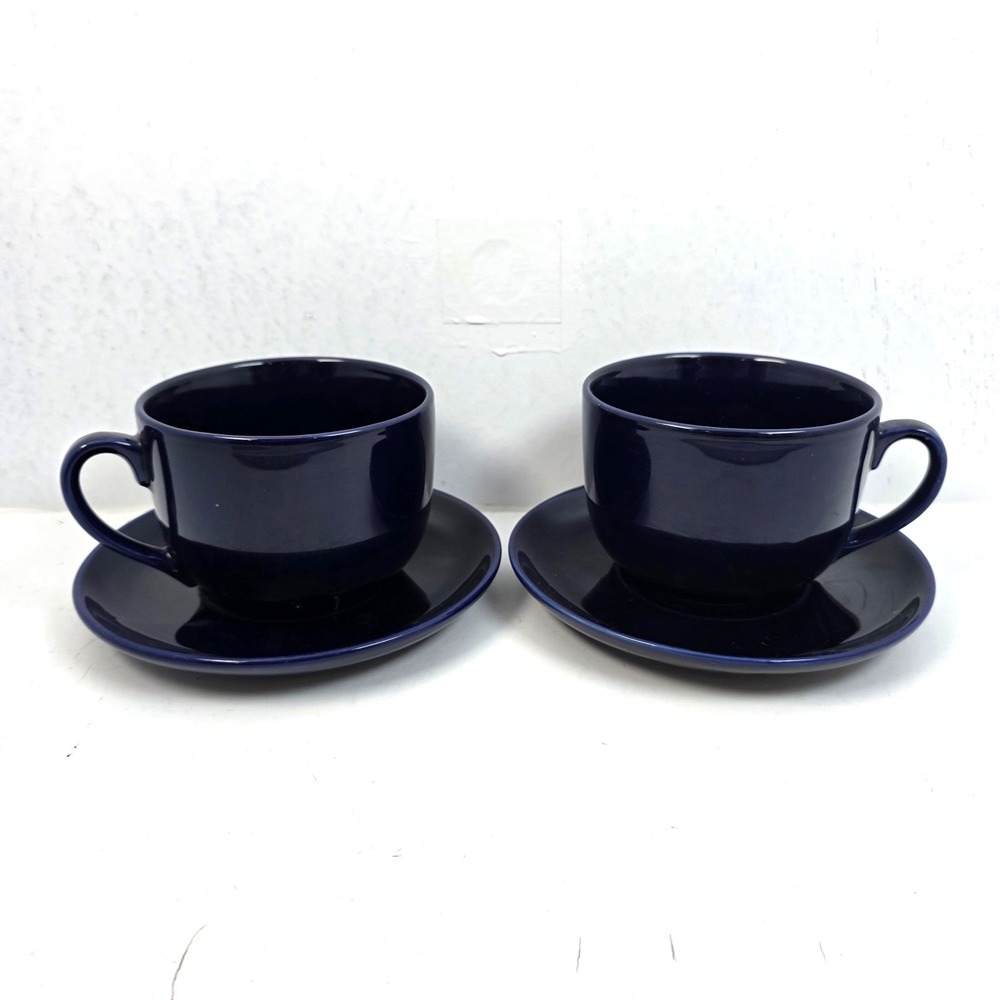 Vtg Cobalt Blue Jumbo Bistro Cafe Heavy Coffee Shop Soup Breakfast 4 Piece Set